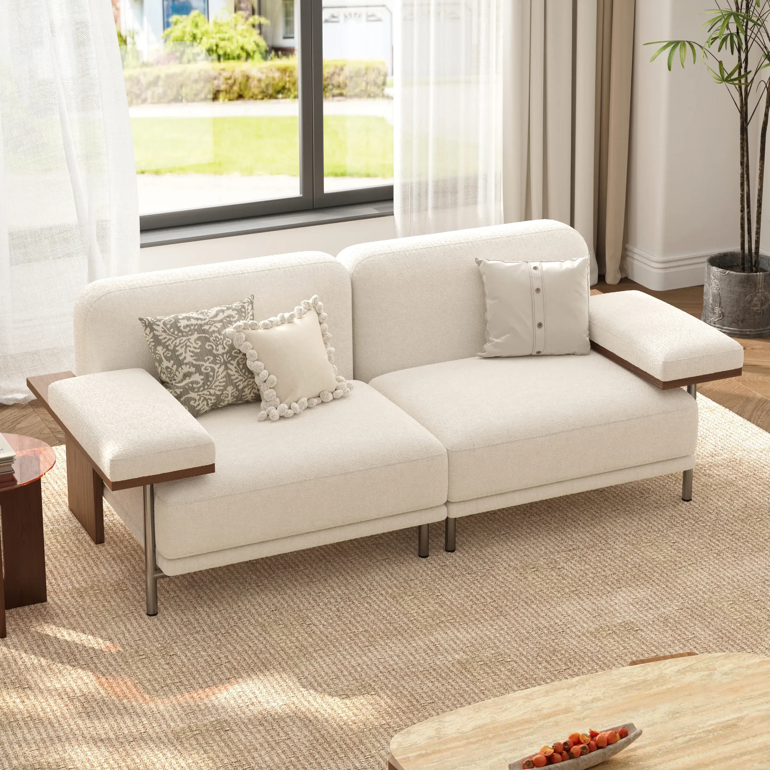 2-Seater Modular Sofa - White, Velvet