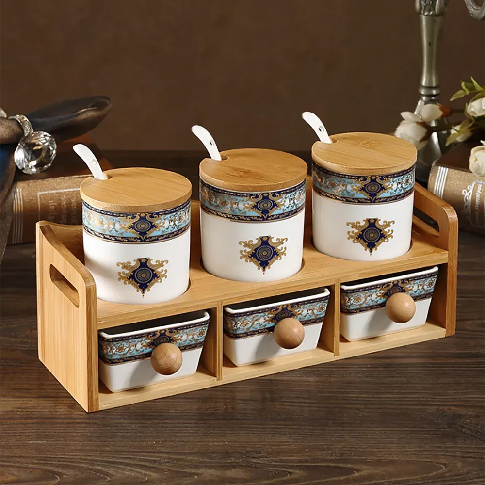 2-Tier 6 Jar Spice Rack Set with Lids - White, Ceramic