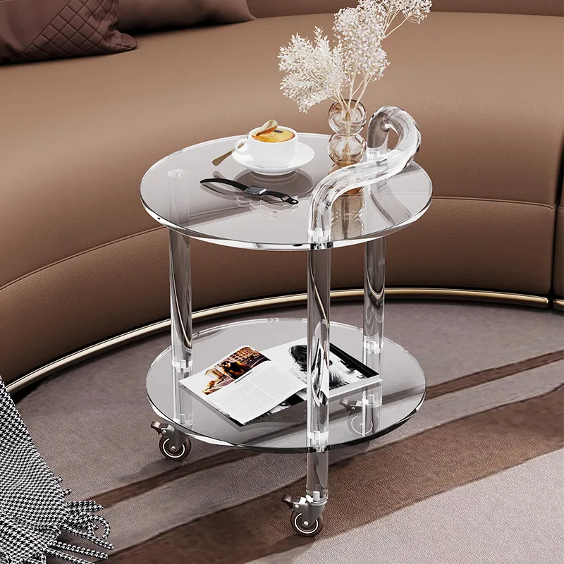 2-Tier Bar Cart with Wheels - Clear Acrylic