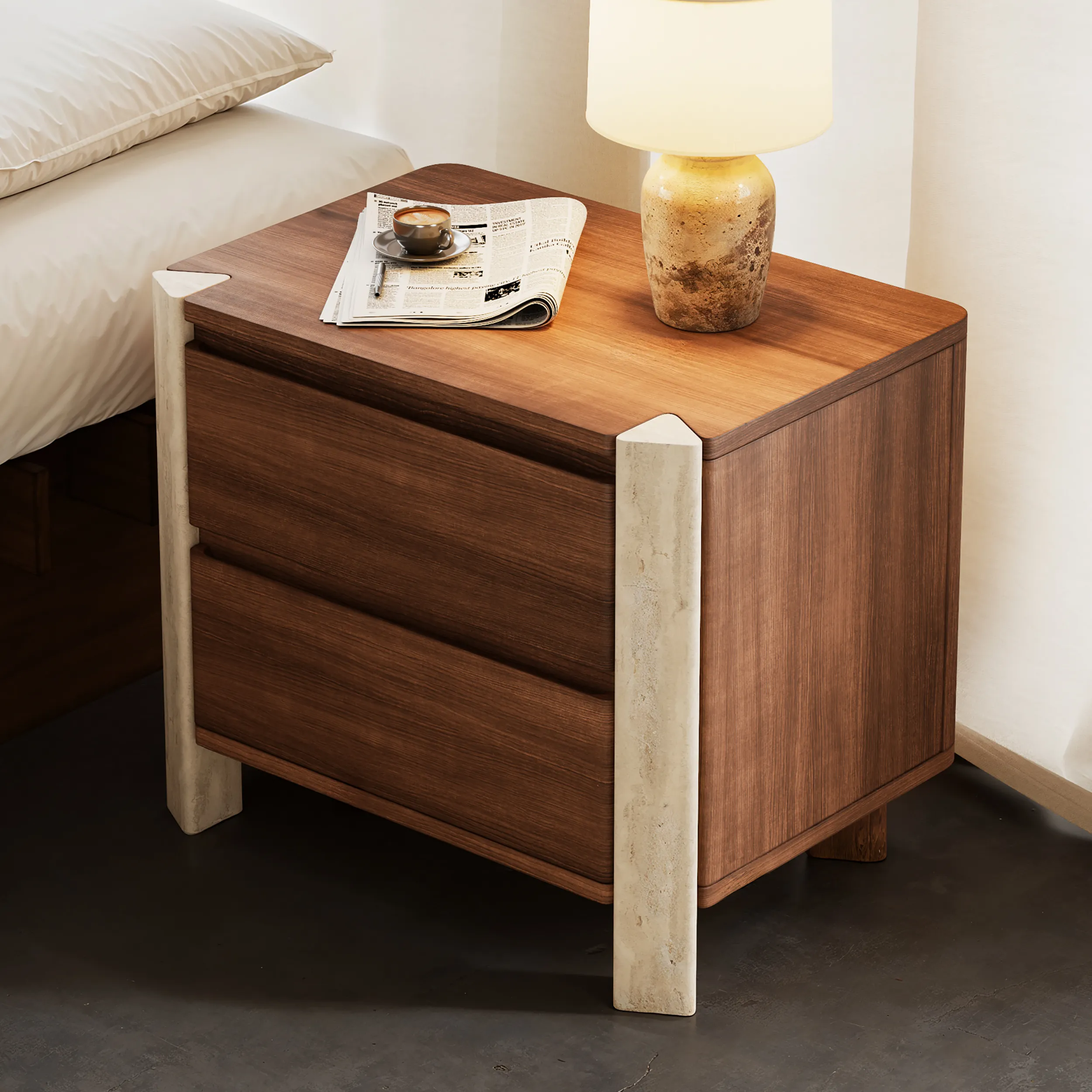 20" 2-Drawer Nightstand with Concrete Legs Set of 2 - Acacia
