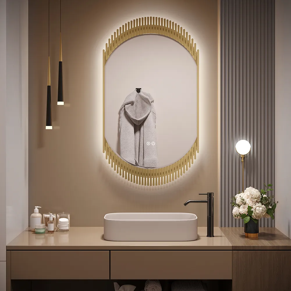 20" Oval LED Bathroom Mirror Wall-Mounted Defog - Gold image