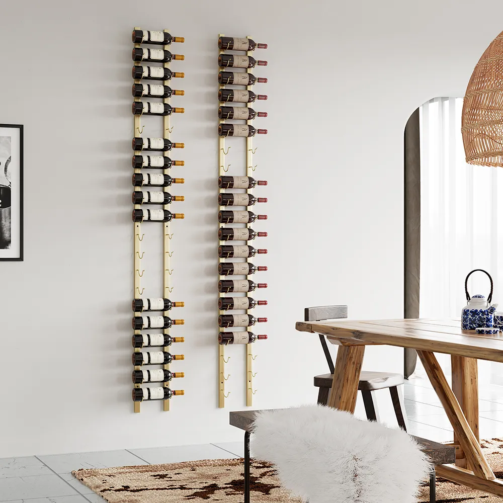 21-Bottle Wall Mounted Wine Rack - Gold, Metal