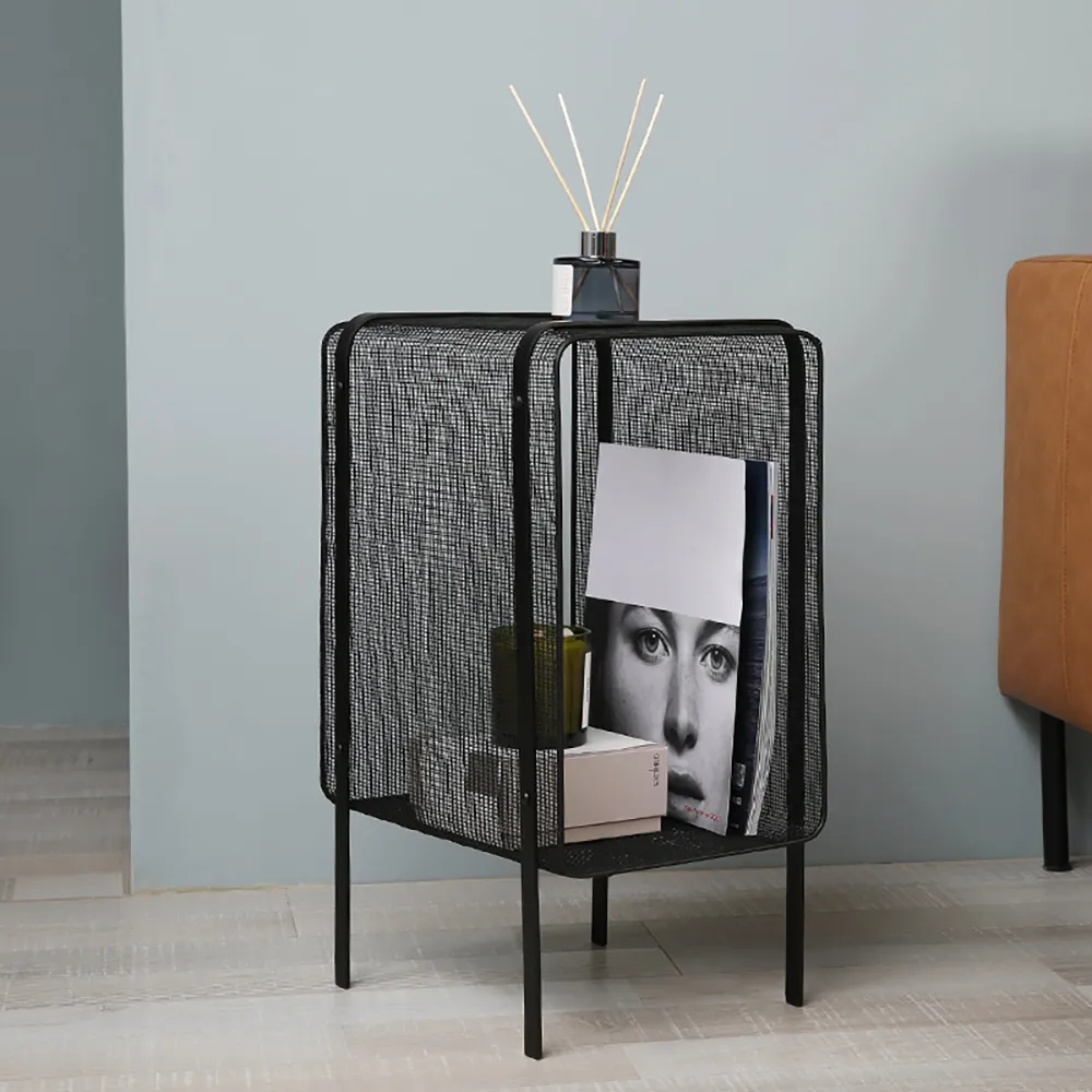 21" Rectangular Magazine Rack with Open Storage - Black, Metal