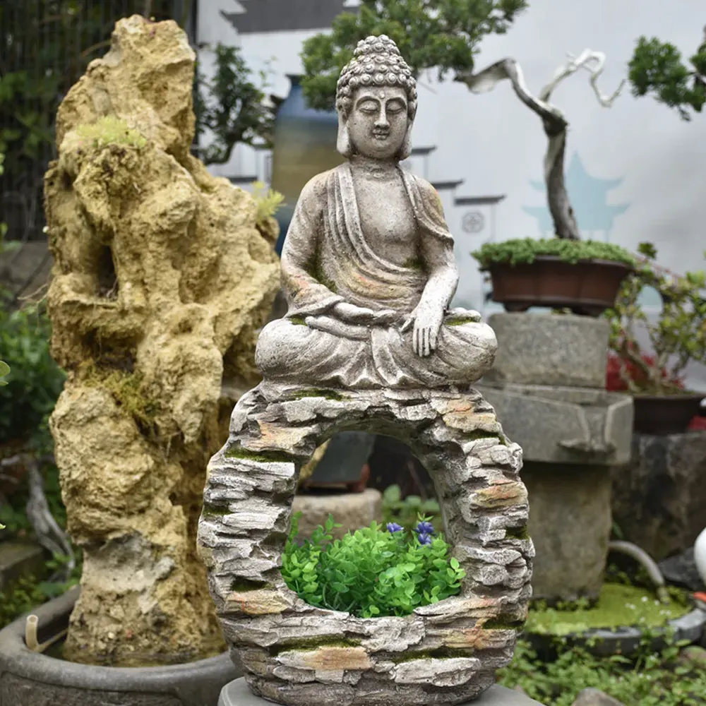 22.2" Garden Buddha Statue with Planter - Gray, Resin image