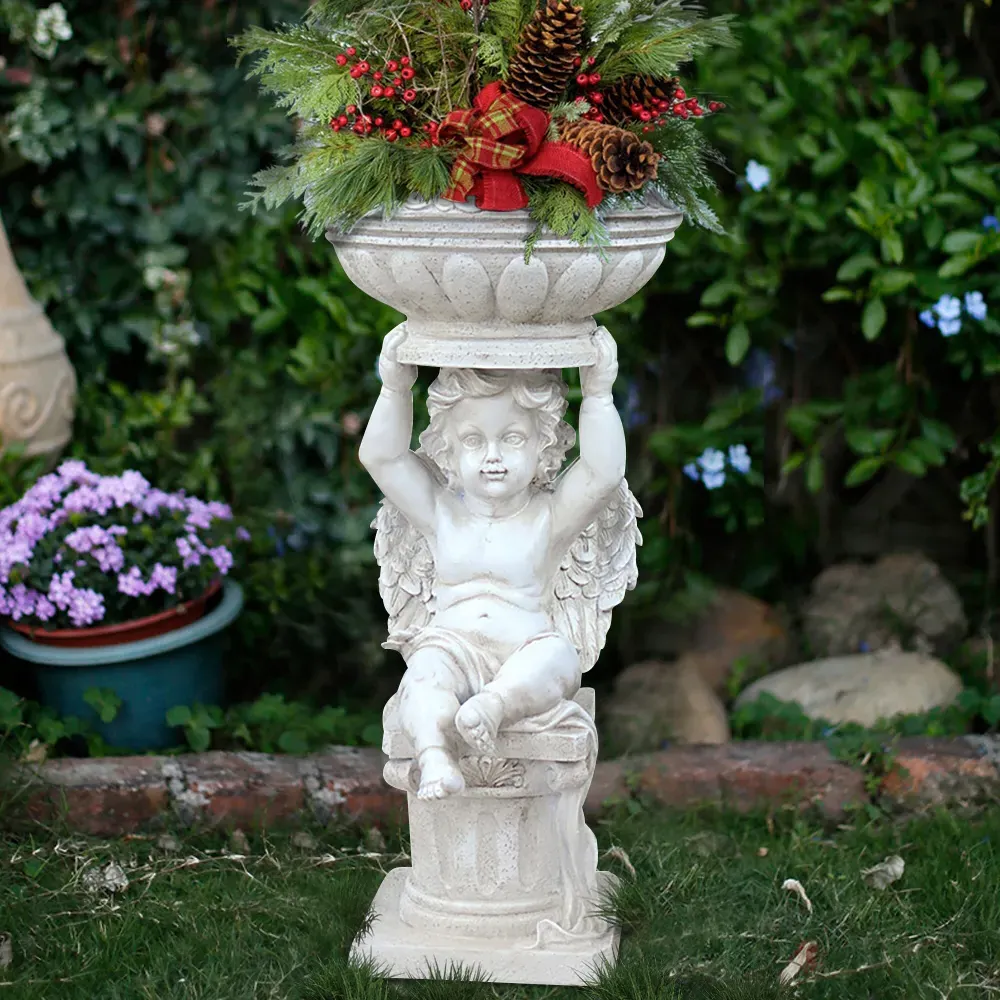 22.4" Angel Garden Statue Planter Birdbath - Resin image