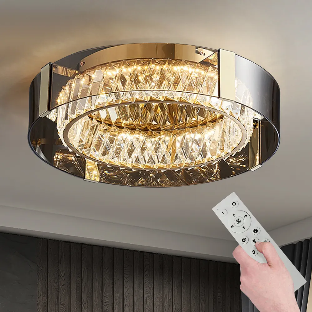 23.6" Crystal Flush Mount Ceiling Light with Remote Control