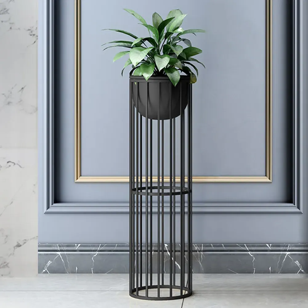 23.6" Plant Pot with Stand - Black, Metal image