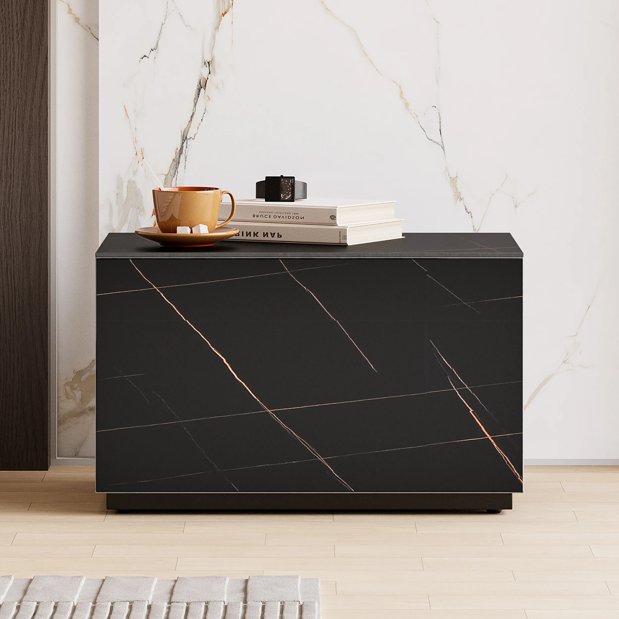 24"W Sintered Stone Nightstand 1 Drawer Set of 2