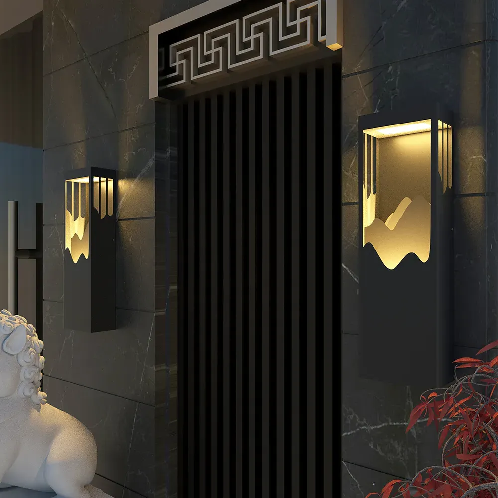 26" Flush Mount LED Outdoor Wall Sconce Layered Cuboid - Black