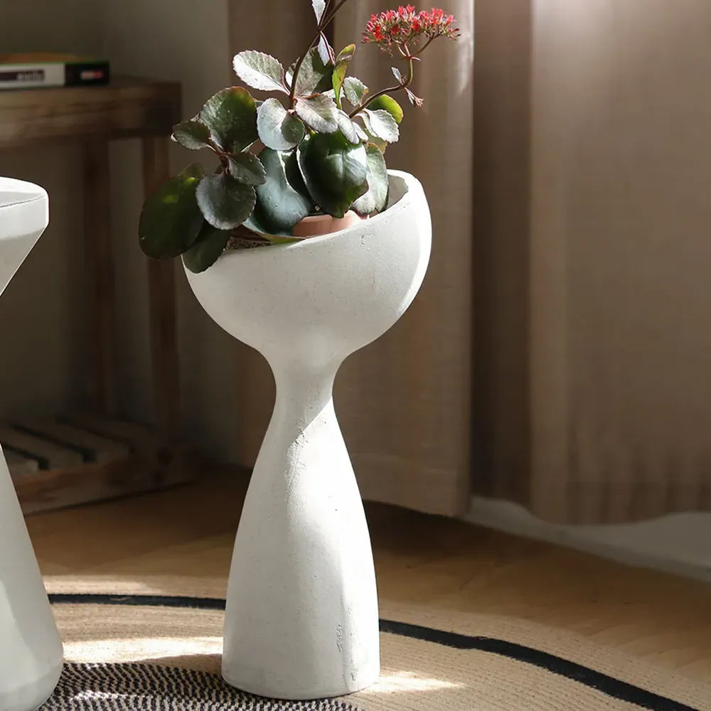 26" Geometric Pedestal Planter Pot - White, Resin image