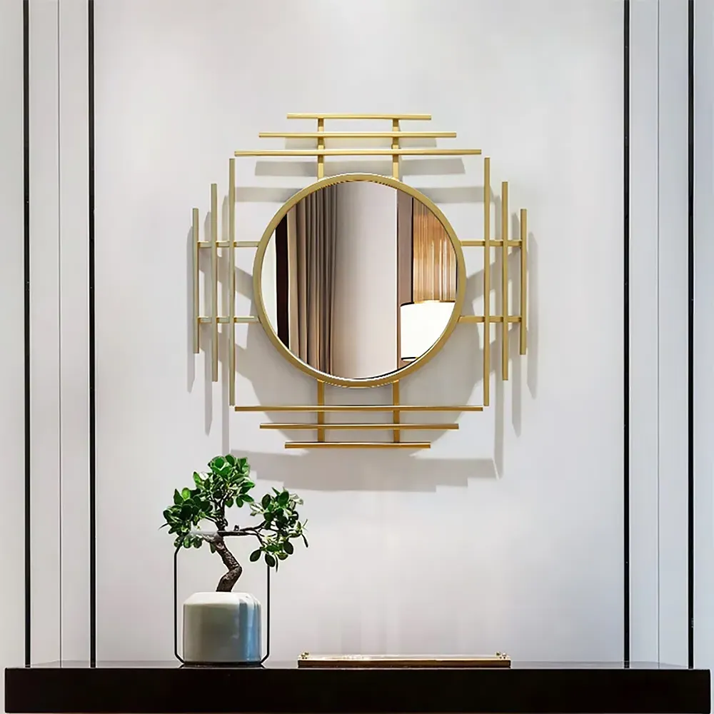 28" 3D Geometric Wall Mirror - Gold, Metal image