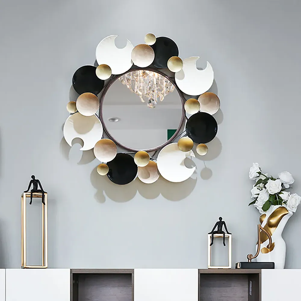 28.1" 3D Round Plates Wall Mirror - Metal image