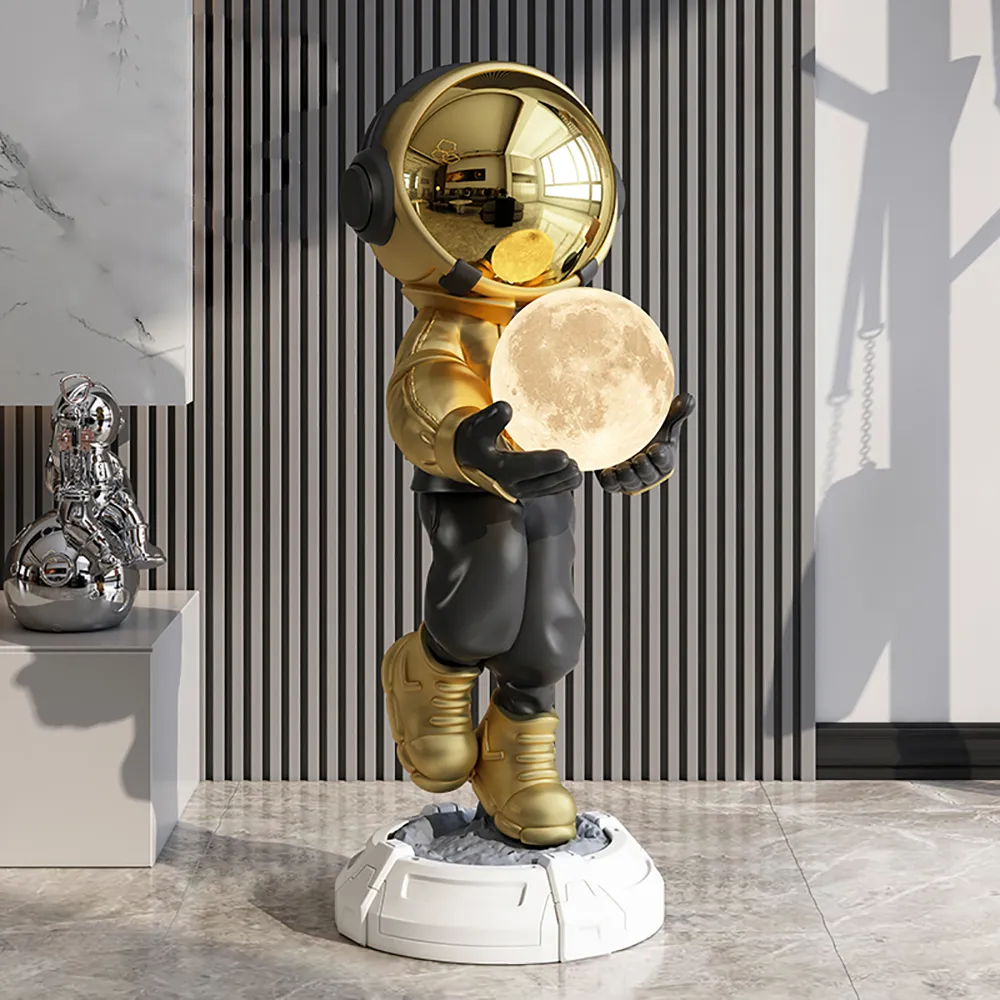 28.8" Astronaut Floor Lamp with Moon Globe - Black, Gold image