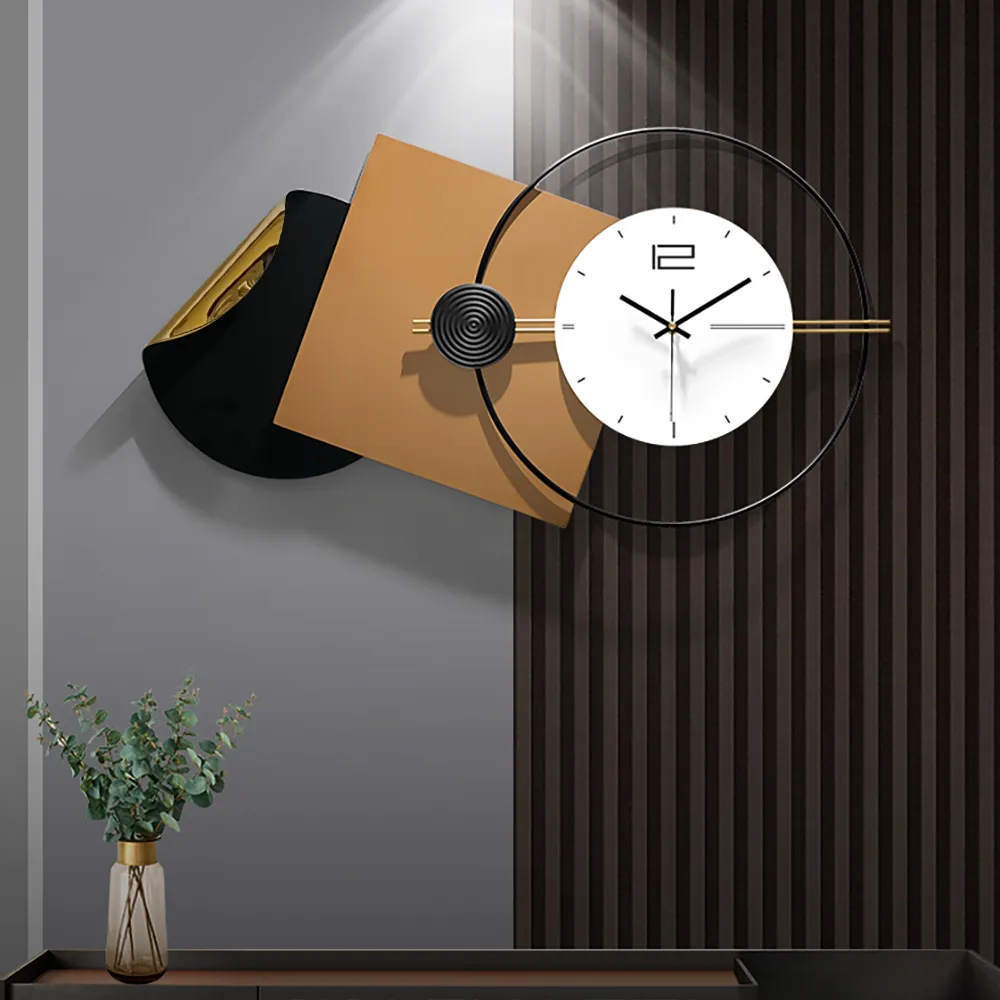 29.9" 3D Geometric Metal Wall Clock Silent - Metal