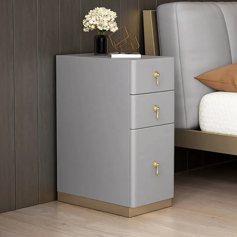 3-Drawer Nightstand with Faux Leather Upholstery - Gray