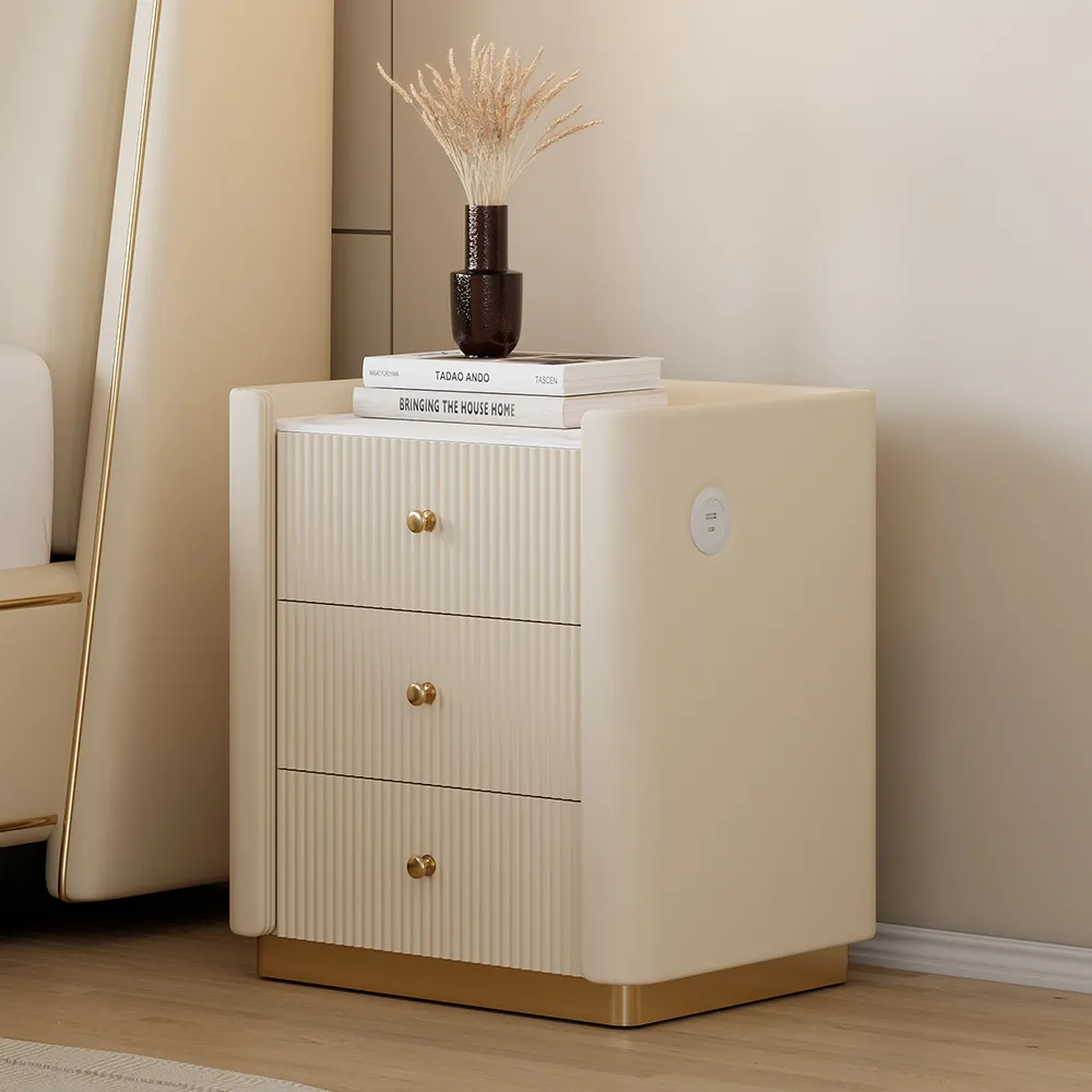 3-Drawer Nightstand with USB Port - Sintered Stone image