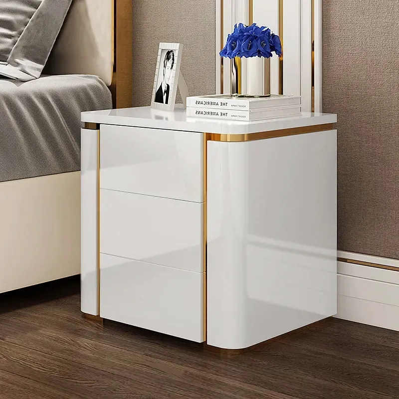 3 Drawer Square Nightstand - White, Gold image