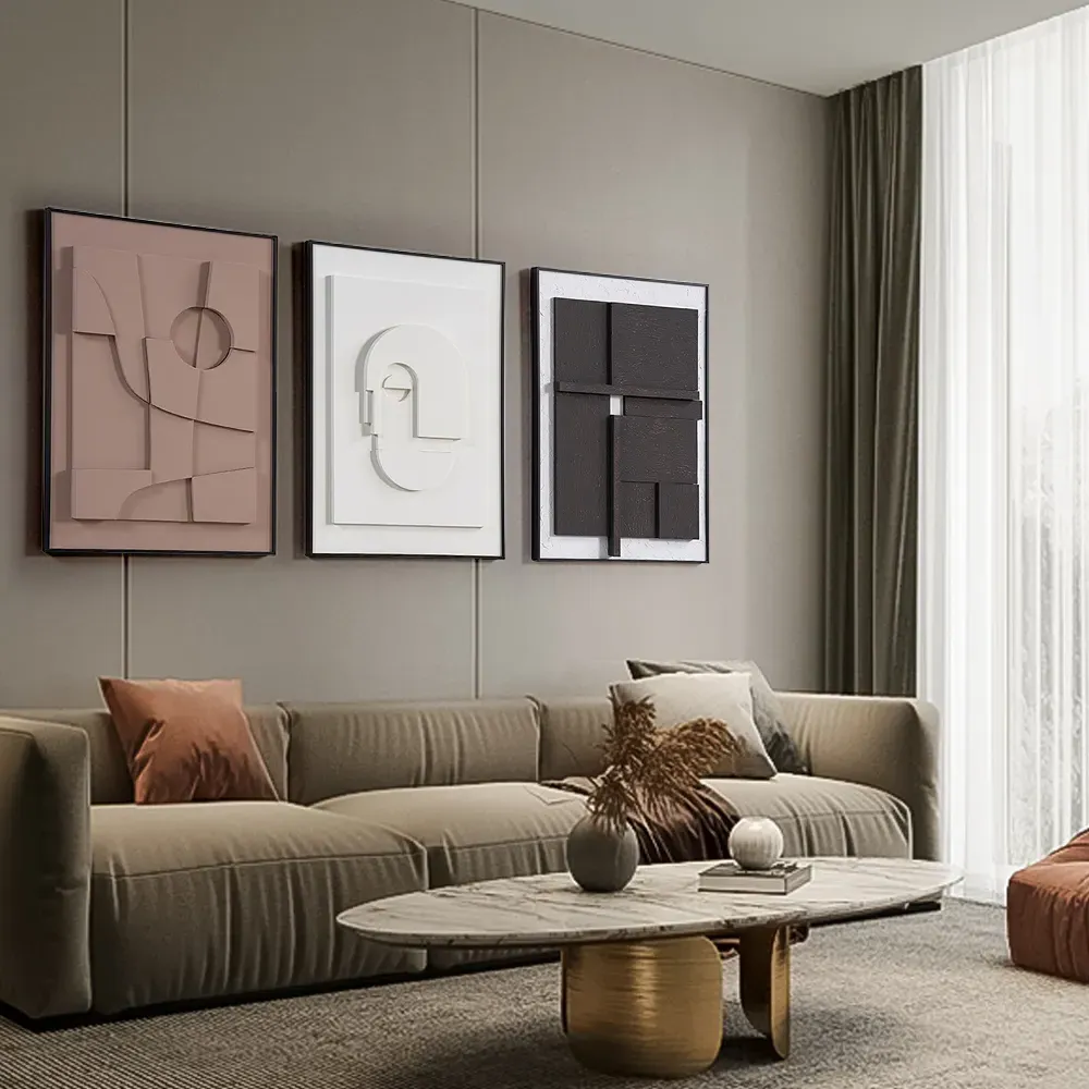 3-Piece Japandi 3D Wall Art Set - Black Frame