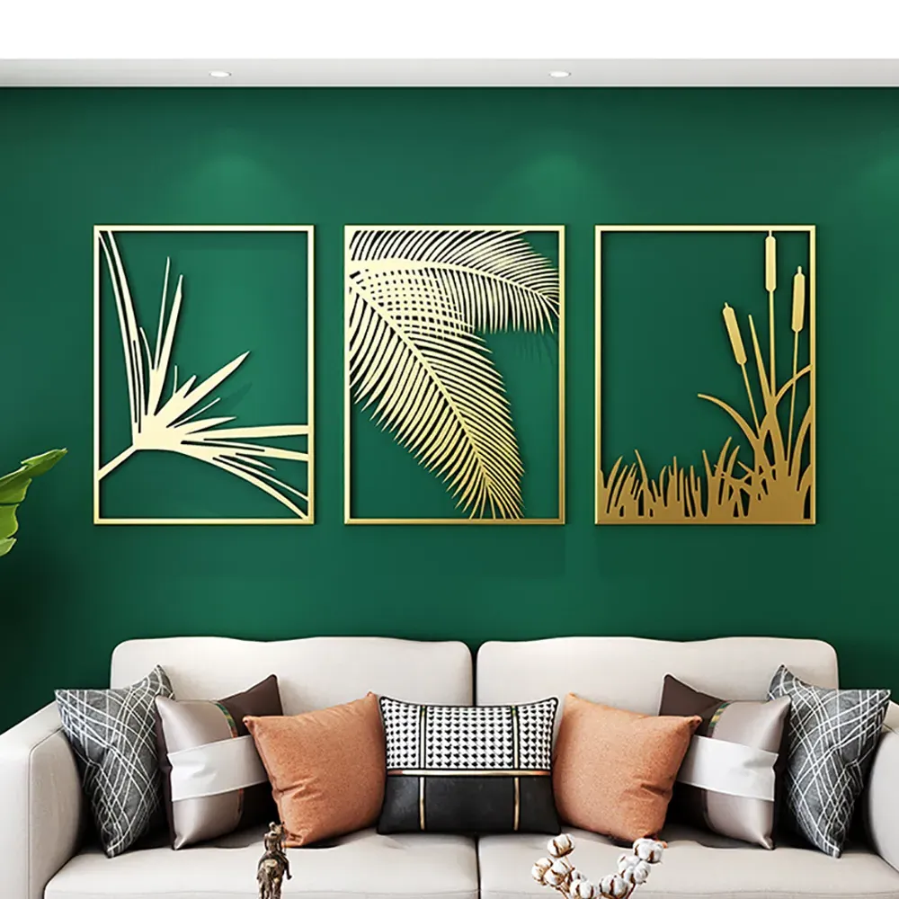 3-Piece Metal Wall Decor with Rectangle Frame - Gold image