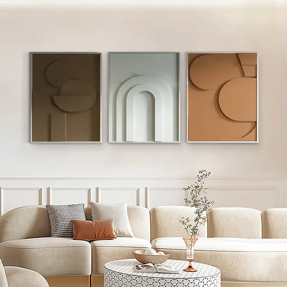 3 Pieces Geometric Abstract Wall Art Set with Frame image