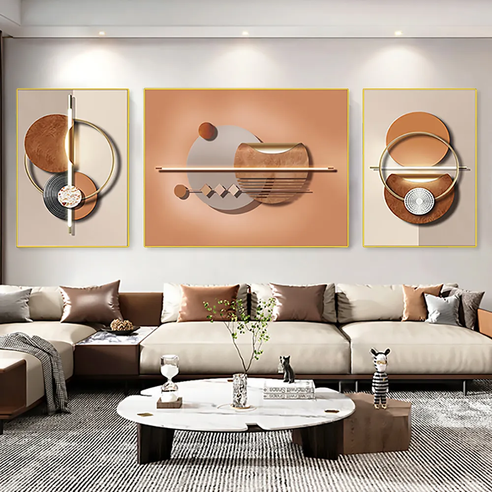 3 Pieces Geometric Abstract Wall Decor Set - Gold