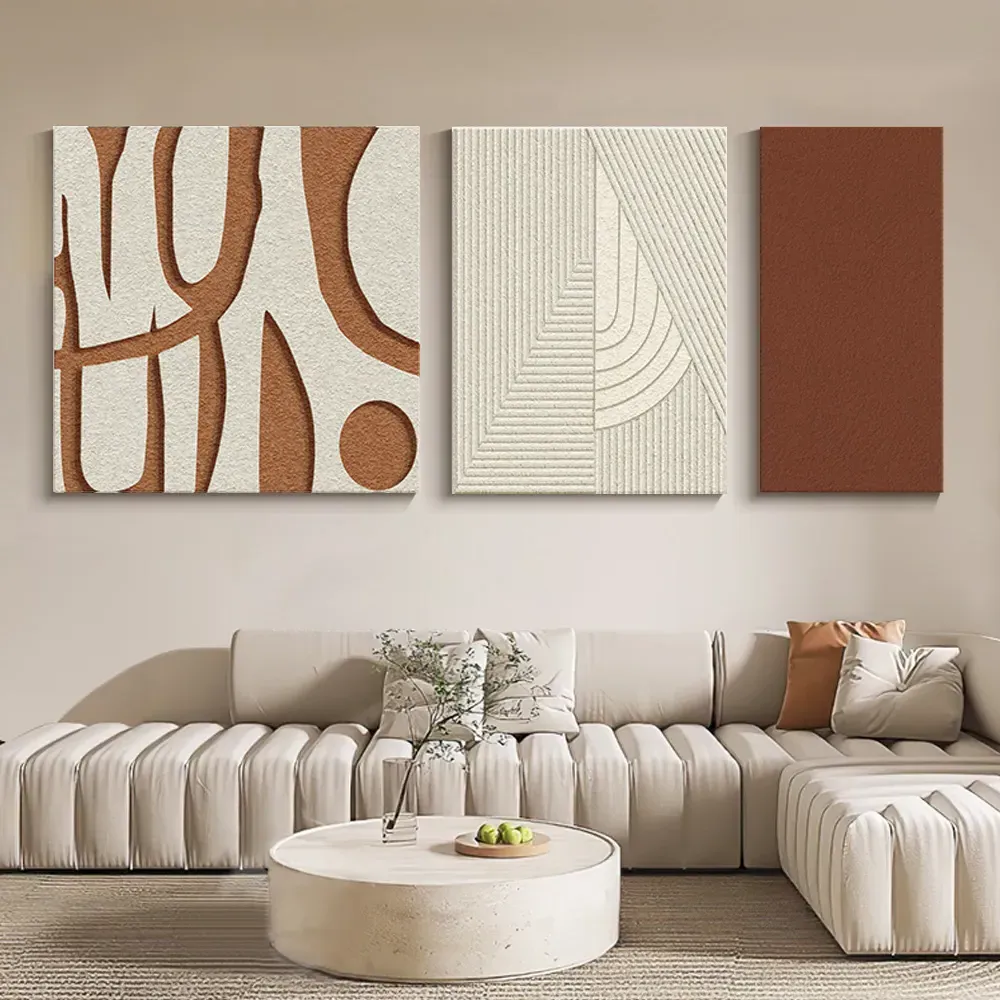 3 Pieces Japandi Abstract 3D Wall Sculpture Set - Brown