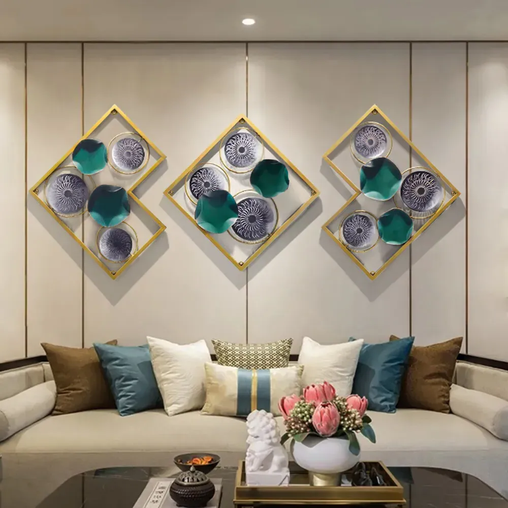 3 Pieces Lotus Leaves Metal Wall Decor Set - Gold Frame image