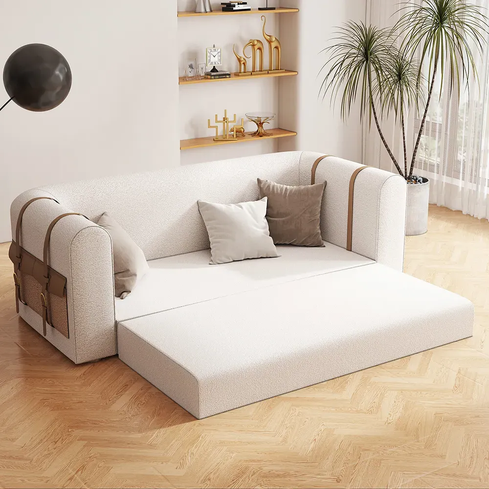 3-Seater Convertible Sofa with Storage - White, Boucle