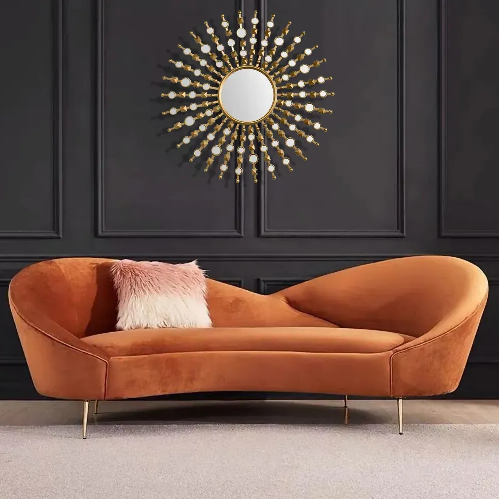 3-Seater Curved Sofa - Orange, Velvet