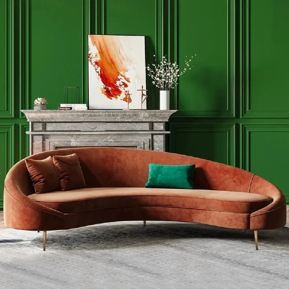 3-Seater Curved Sofa with Pillows - Bronze, Velvet