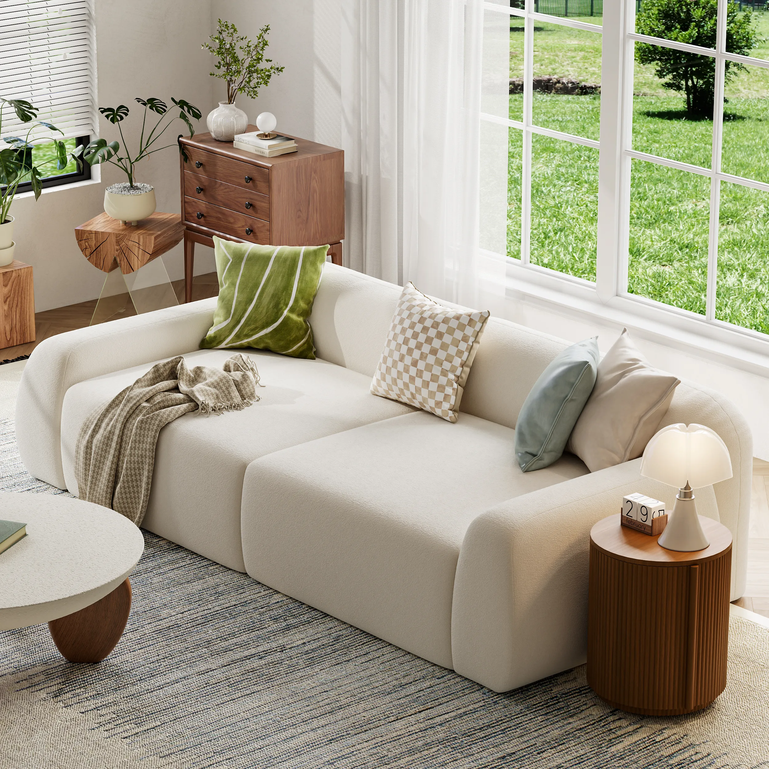 3-Seater Deep Seat Sofa - White, Velvet image
