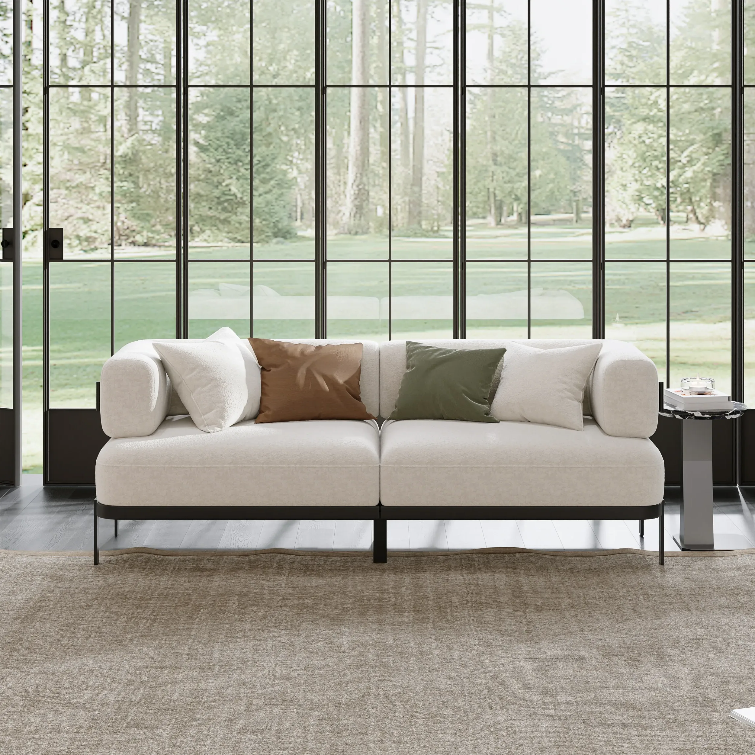 3-Seater Sofa with Metal Legs - White, Velvet