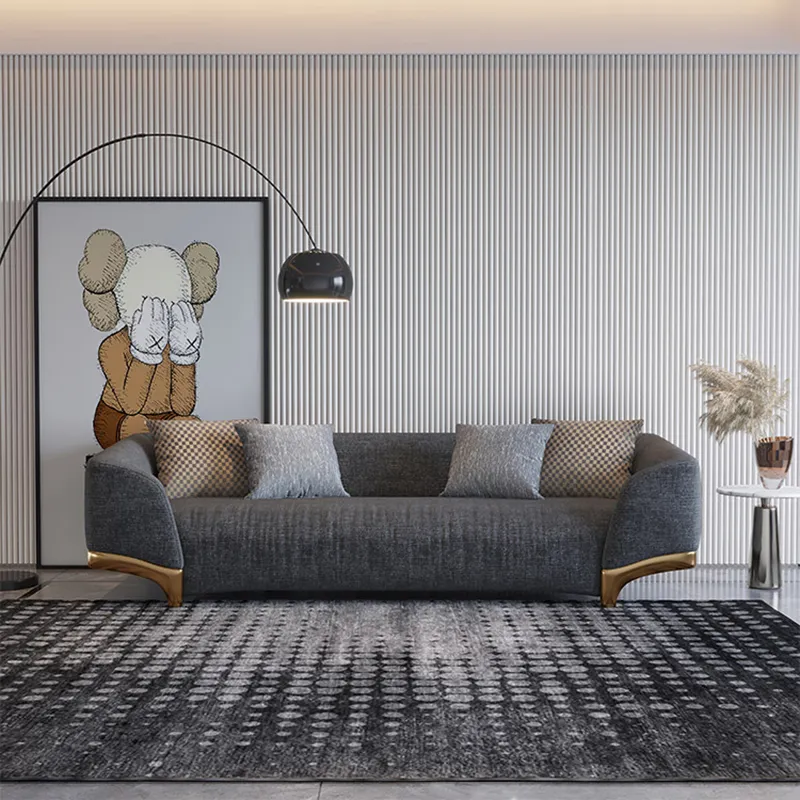 3-Seater Sofa with Pillows - Gray, Cotton & Linen