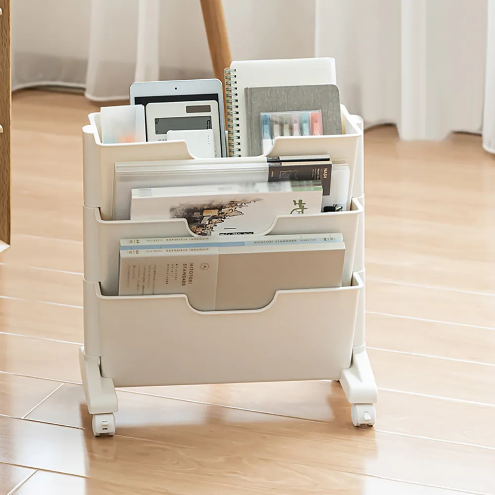 3-Tier Magazine Organizer Cart with Storage - White image