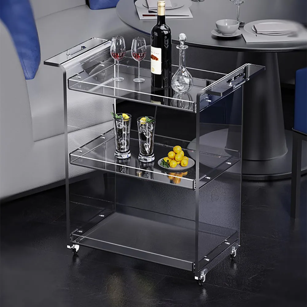 3-Tier Rolling Serving Cart with Handles - Acrylic