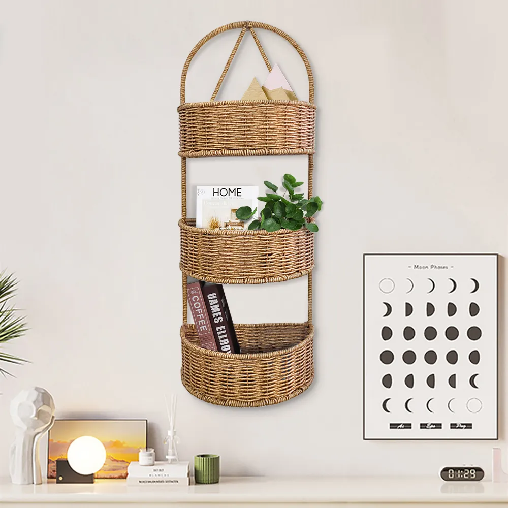 3-Tier Wall Hanging Planter Basket - Rattan image
