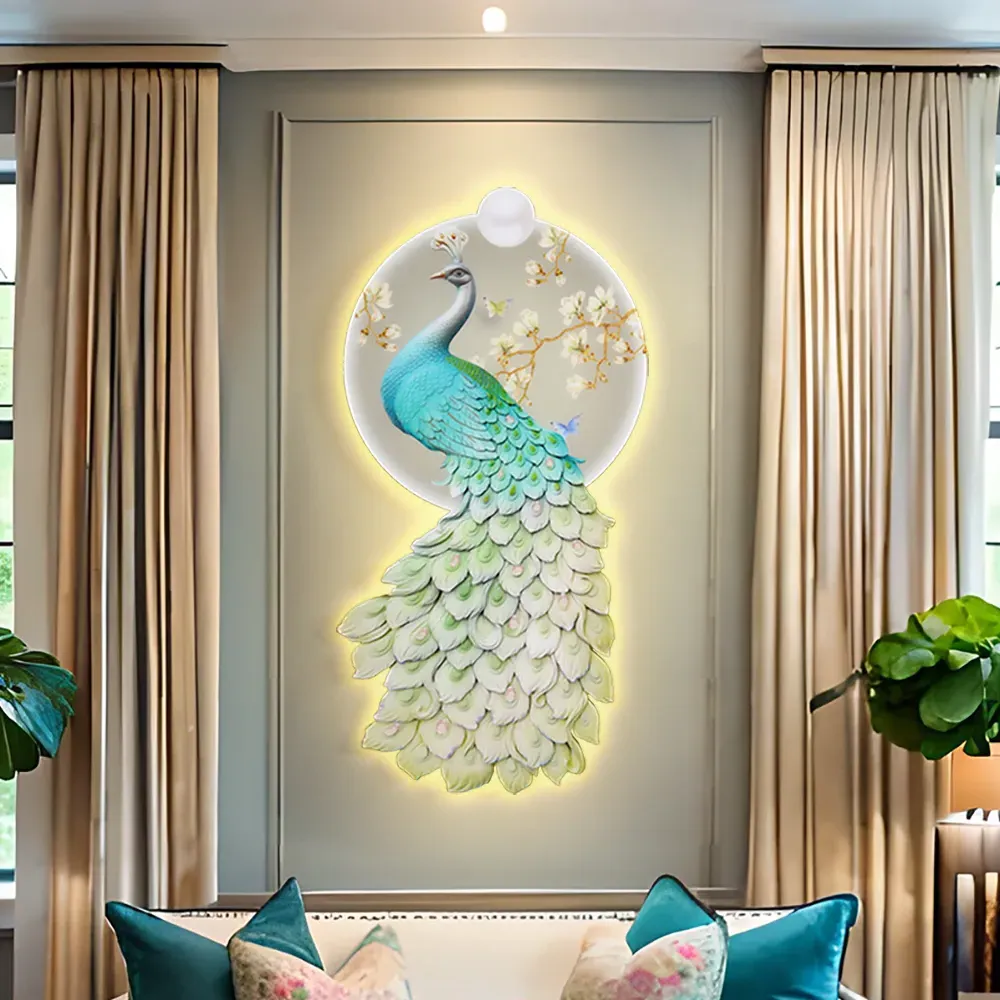 31.5" LED Peacock Wall Art - Acrylic, MDF