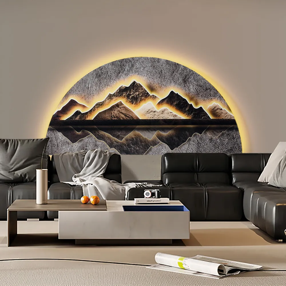 31.5" Semi-Circular LED Mountain Wall Art - Engineered Wood