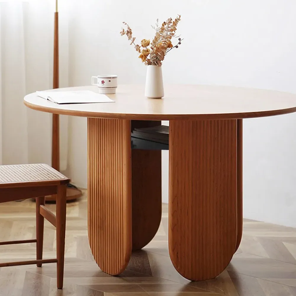 35" Round Dining Table with Storage - Cherry Wood image