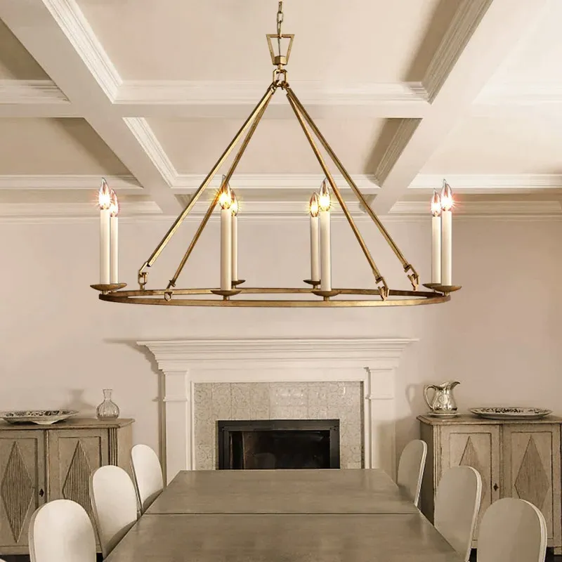 35" Wagon Wheel Chandelier with Candle-Style Bulbs - Antique Brass image