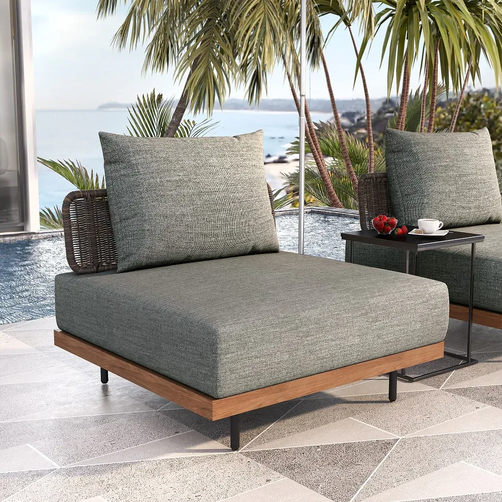 37.4" Wide Outdoor Sofa with Cushion - Gray, Aluminum & Rattan image