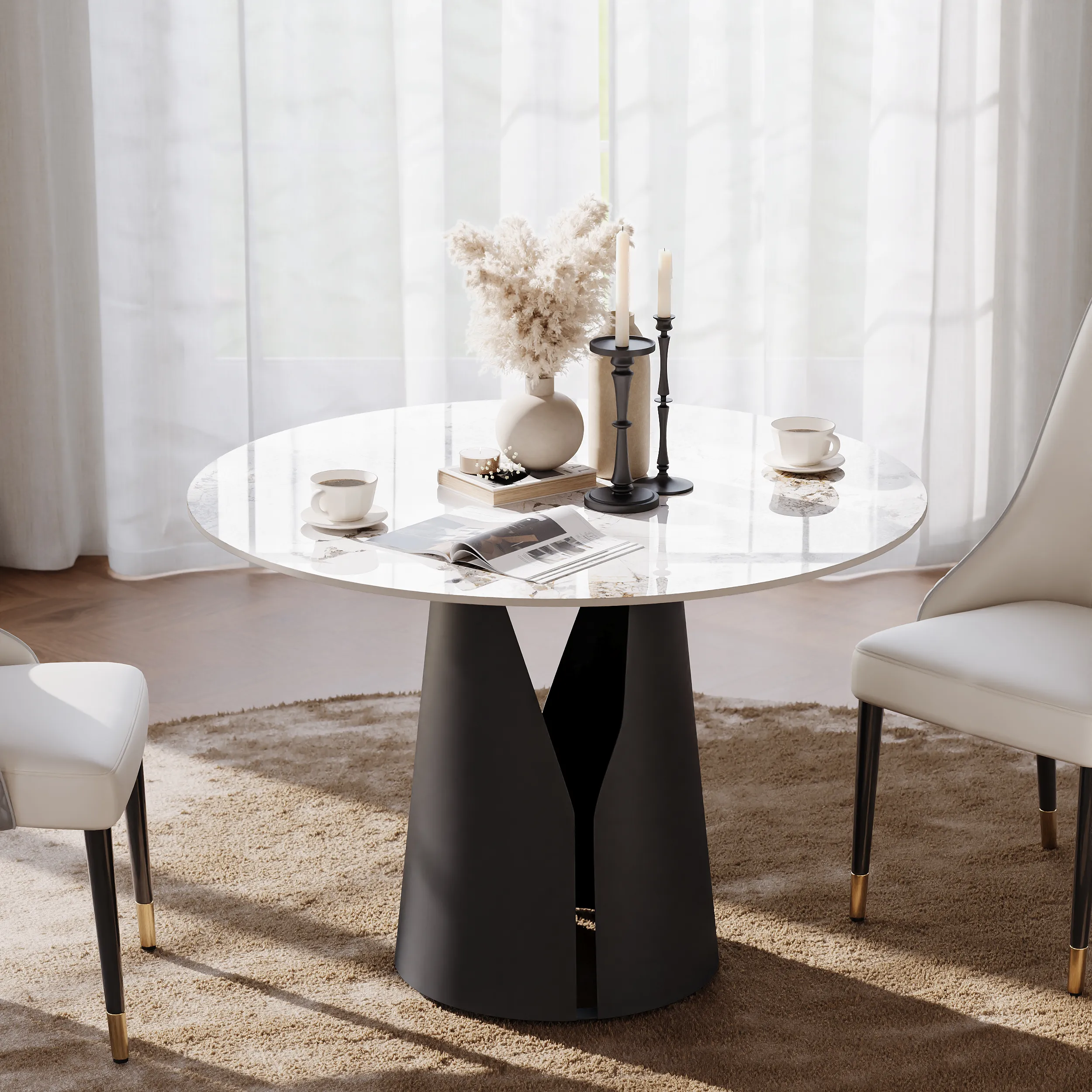 39" Round Dining Table - Faux Marble, Carbon Steel