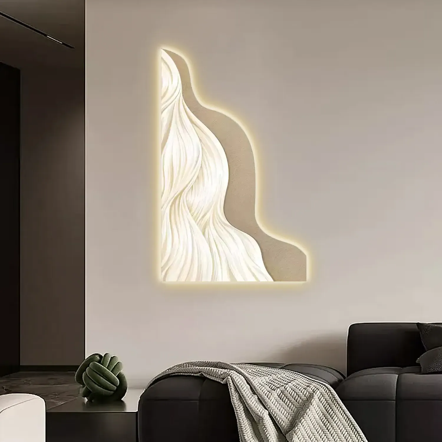 39.4" Abstract Geometric Wall Art with LED - Champagne, Acrylic