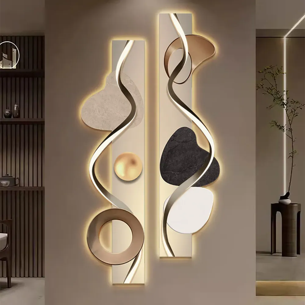 39.4" Abstract Geometric Wall Art with LED - Multi-color, Acrylic