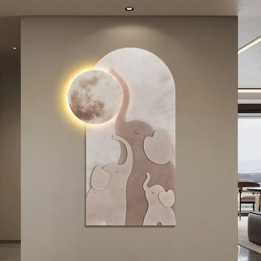 39.4" Arched LED Elephant Moon Wall Sculpture - Acrylic