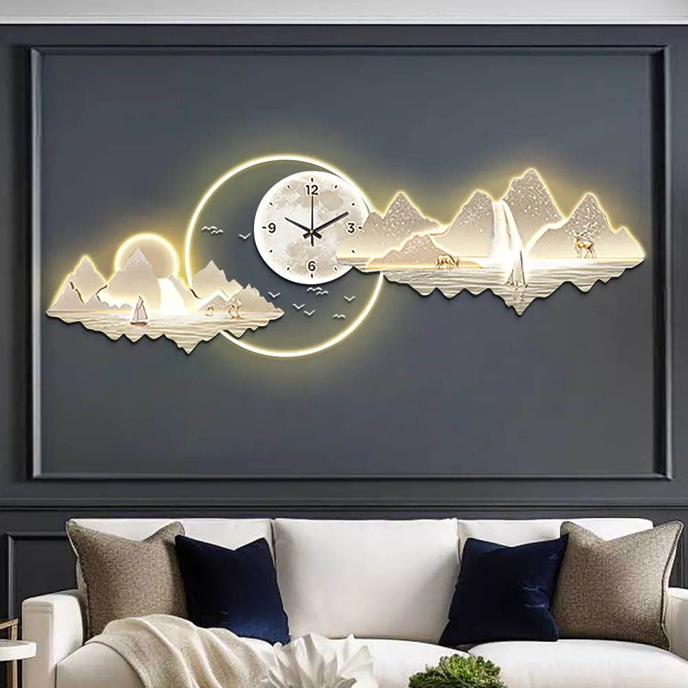 39.4" LED Silent Wall Clock Landscape Hanging Art image