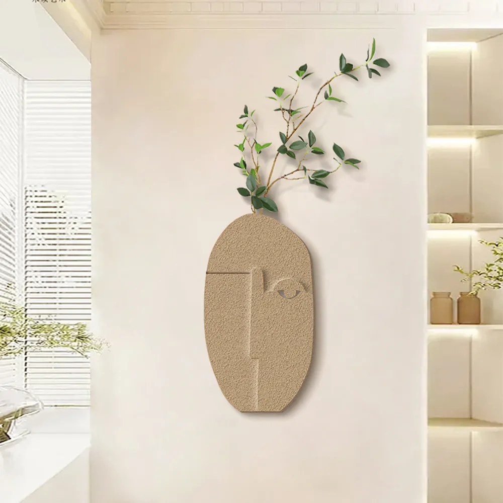 3D Abstract Handmade Wall Sculpture with Faux Plants