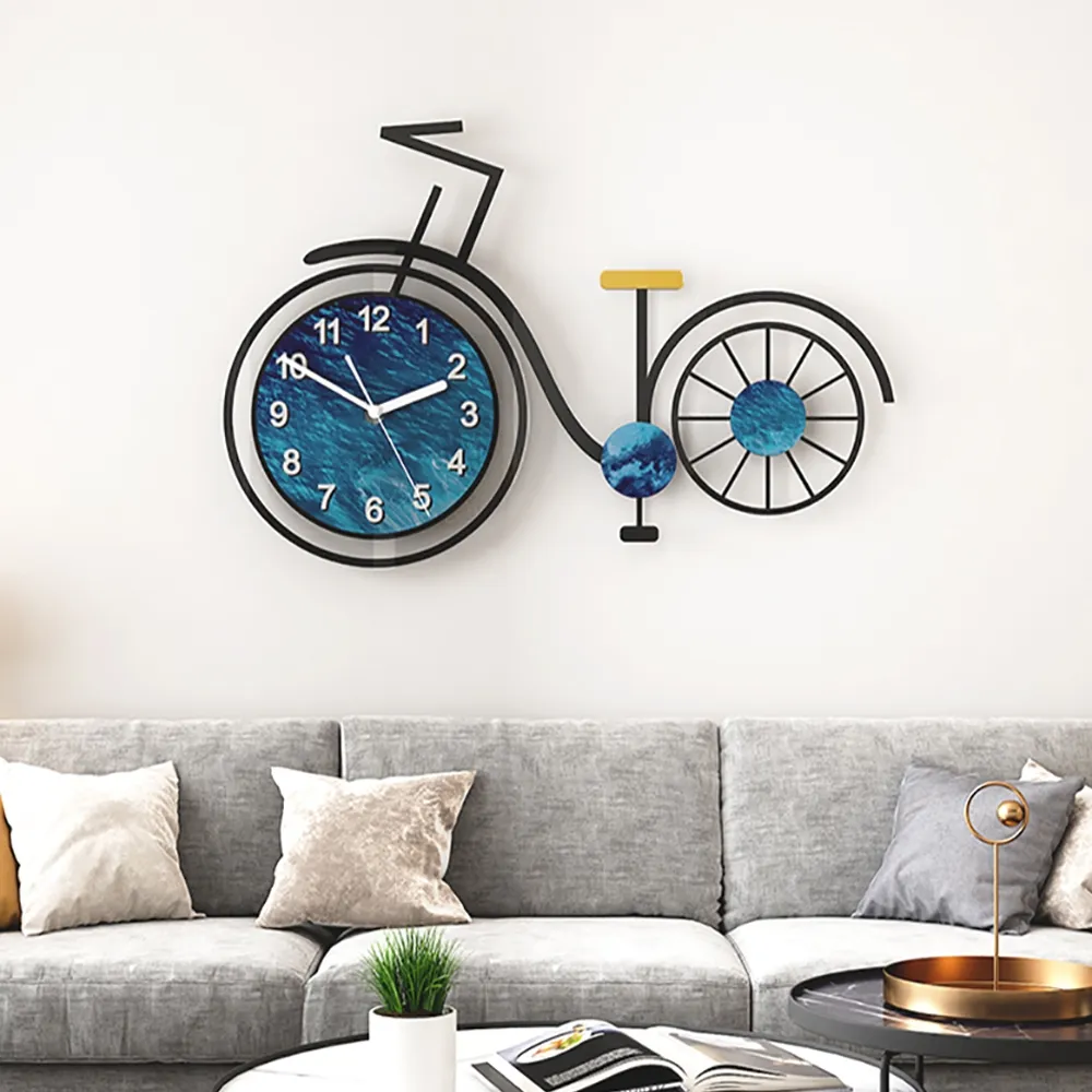 3D Bicycle Wall Clock - Black, Acrylic