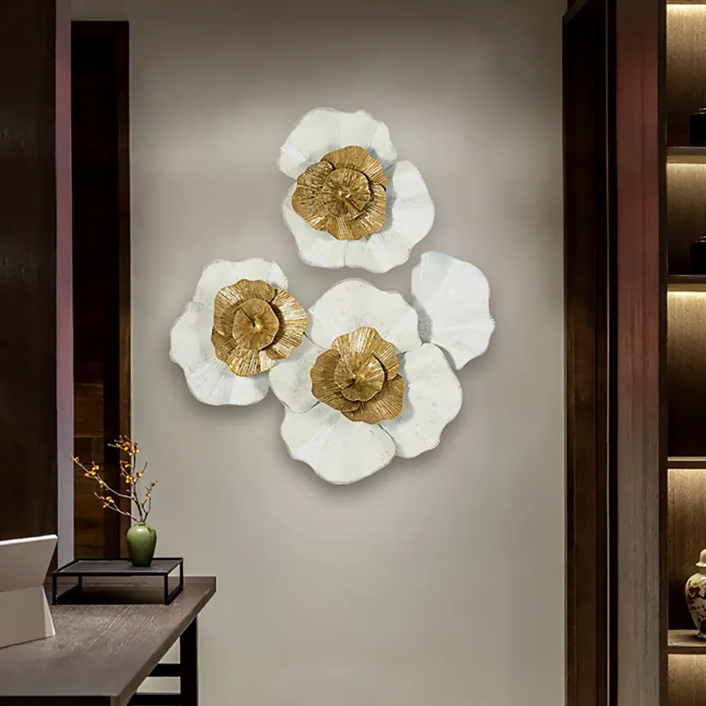 3D Flower Wall Art - Gold, White