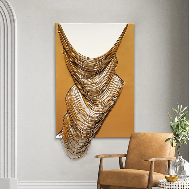 3D Geometric Abstract Wood Wall Art - White & Orange image
